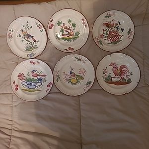 Luneville S'Eleiueut French 6 Bird Wall Hanging Plates Hand Painted RARE!